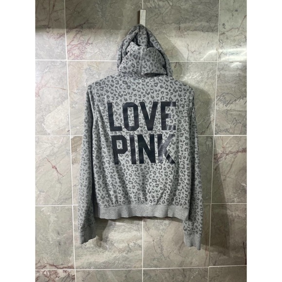 PINK Victoria's Secret Tops - Pink hoodie size Large animal print